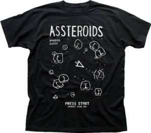 ASSTEROIDS funny ASTEROIDS parody RETRO GAMER black t-shirt 9643 - Picture 1 of 2