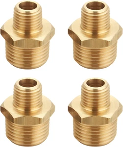 Brass Reducing Hex Nipple, 1/4 Inch NPT Male Pipe X 1/2 Inch NPT Male Pipe (4 Pi - Picture 1 of 9