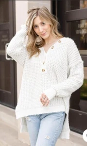 free people whistle thermal henley jumper Sweater Ivory. size X Small, RRP £168. - Picture 1 of 14