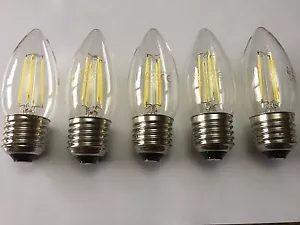 5 PACK OF LED E27 CANDLE FILAMENT LAMP 4W C35 6000K DAYLIGHT OUTPUT - Picture 1 of 6