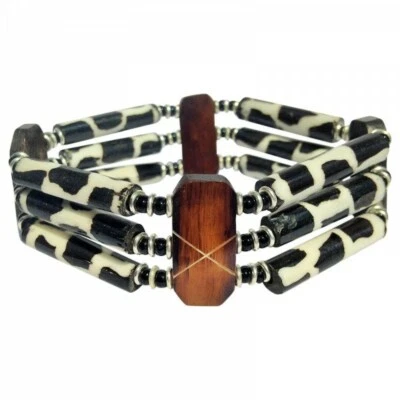 Bracelet Batik Giraffe Print Bone Tubes Tiny Maasai Beads African Eco Jewellery - Image 1 of 4