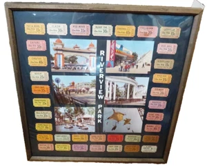 Vintage Riverview Amusement Park Chicago IL Framed Souvenir Views & Ride Tickets - Picture 1 of 4