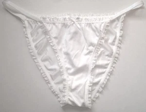 Sexy White Shimmery TANGA Bikini Style Panties Knickers Sissy TV CD 32" - 42" + - Picture 1 of 7