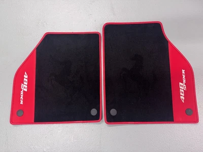 Ferrari 488 Spider Floor Mats, Nero Black and Rosso Red Bianco White Stitch - Image 1 of 3
