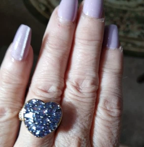 GEMS EN VOGUE  3 Ctw HEART SHAPE FILIGREE  STATEMENT TANZANITE RING  SIZE NEW - Picture 1 of 7
