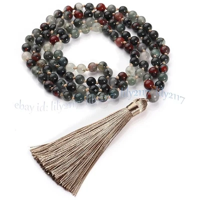 Natural Bloodstone 108 Prayer Beads Tibet Buddhist Mala Necklace Meditation Foto 1 de 4