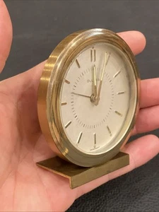 Art Deco Vintage Bulova Round Glass & Brass Alarm Clock-made in Germany WORKING* - Picture 1 of 24
