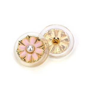 20 PCS 18mm Clear Acrylic Pink Resin Flower Golden Metal Base Shank Buttons - Picture 1 of 8