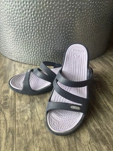 Crocs Patricia Wedge Sandals Purple Navy Comfort Slides Women's sz 9 - Picture 1 of 8