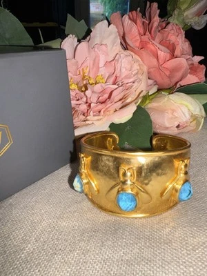 Brazalete Julie Vos Iridiscente Azul Pacífico Banda Abeja Placa Oro 24k NUEVO RARO Foto 1 de 4