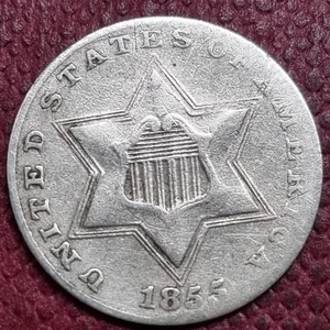 1855 Three Cent Silver 3c Piece Trime Better Grade RARE Date #94136 - Picture 1 of 2