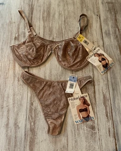 Reggiseno vintage Warner's NAKED LACE marrone scuro ferretto 38C e perizoma abbinato M set nuovo con etichette - Foto 1 di 19