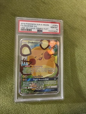 2019 POKEMON SUN & MOON UNBROKEN BONDS #195A FULL ART DEDENNE GX PSA 10 - Image 1 of 4