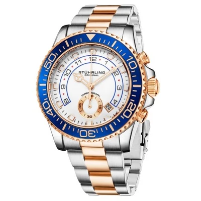 Stuhrling 3966 3 Aquadiver 石英计时码表 Date 双色男士腕表 — 第 1/3 张图片