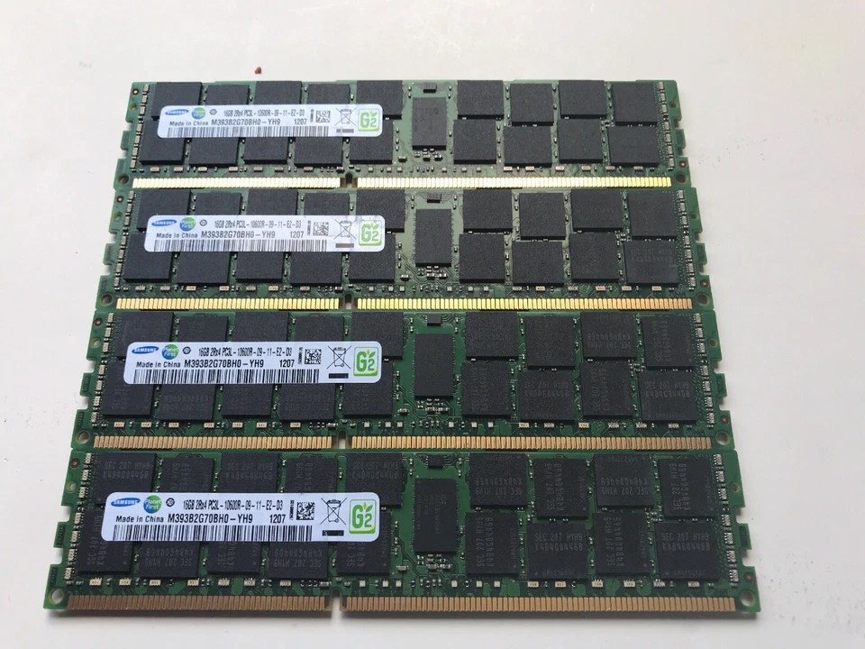 Samsung Lot Of(4)16GB 2Rx4 PC3L-10600R DDR3 M393B2G70BHO-YH-9 - Image 1 of 4
