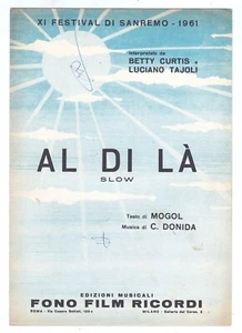 Spartito BETTY CURTIS Al di la' LUCIANO TAJOLI Mogol Festival di Sanremo 1961 - Picture 1 of 1