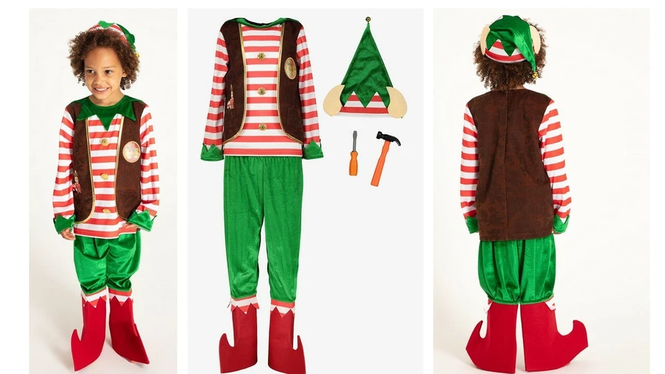 CHRISTMAS Multicoloured Elf Fancy Dress Outfit Dressing Up - Image 1 of 1