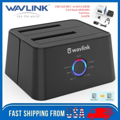 Disco duro externo Wavlink 2 bahías 2,5"/3,5" HDD SSD gabinete USB 3,0 a SATA Foto 1 de 4