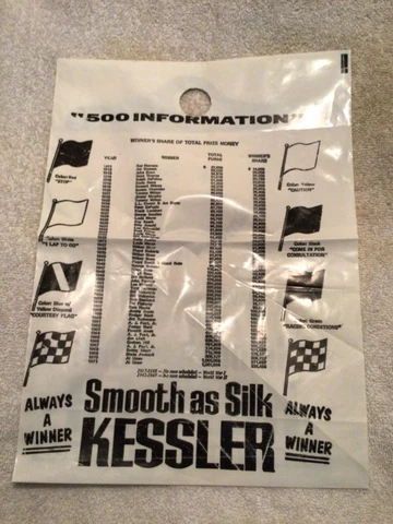 1972 Indianapolis 500 Litterbag Advertises Kessler’s Whiskey Lists All Winners Cover