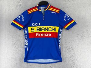Santini Cycling Jersey Men Large Blue Yellow Bianchi Firenze 1/4 Zip Poly Blend