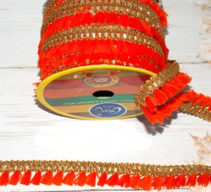 tassel fringe orange & gold trim braid cake decoration dance wedding ribbon - Picture 1 of 1