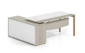 Exklusiver Eckschreibtisch Luxus Holz Bürotisch Designer Tisch Weiß Tische - Bild 1 von 7