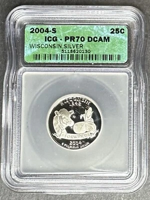 2004-S Silver Proof Wisconsin Quarter ICG PR-70 DCAM, Buy 3 Items, Get $5 Off!!! - Image 1 of 2