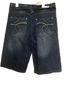 Indigo 30 Mens Blue Dark Wash Denim Long Shorts Size 36 X 15 New Y2K Embroidered - Picture 1 of 22
