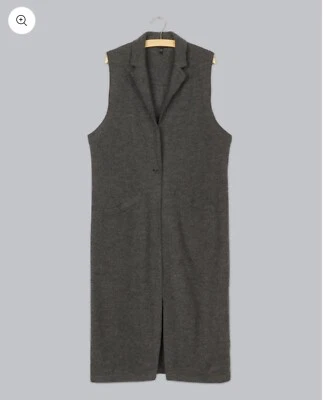 Chaleco largo de lana merino con cuello de muesca Eileen Fisher chaqueta sin mangas gris ceniza M Foto 1 de 4