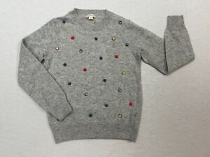 Girls Crewcuts by J.CREW Gray embellished Crewneck Wool Blend Sweater Sz 14