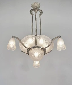 P. GILLES : LARGE FRENCH ART DECO CHANDELIER 1930 ..... lamp lustre muller era - Picture 1 of 12