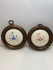 2 Vintage Lasting Products Inc. Hand Painted Framed Ceramic Tile USA Floral