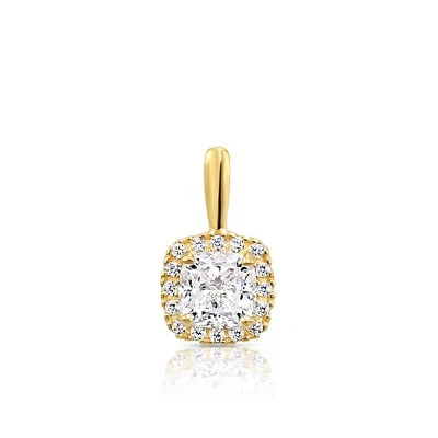 14K Real Solid Yellow Gold Cushion-Cut Halo CZ Pendant Charm Necklace 18 in - Image 1 of 4
