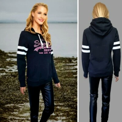  SUÉTER CON CAPUCHA TAMAÑO PEQUEÑO AZUL MARINO OSCURO + ROSA LOGOTIPO #39 Foto 1 de 4