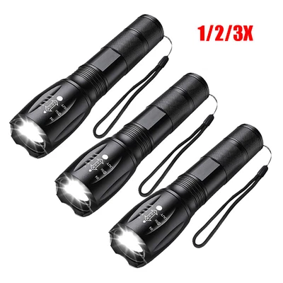 1-3/Pack Tactical LED Flashlight T6 High Powered 5-Mode Zoomable Zoom IPX-4 - Image 1 of 4