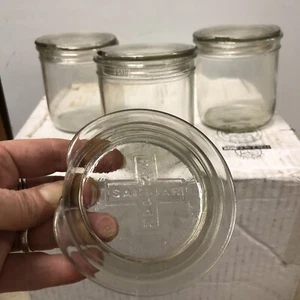 3 SANIJAR de vidrio transparente vintage con tapas enlatado década de 1940 excelente en excelente estado - Imagen 1 de 8