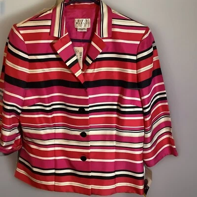 Blazer de Seda, Blazer David Warren Nuevo con Etiquetas Rosa/Coral Rayas, Talla 14P, 100% Seda  Foto 1 de 4
