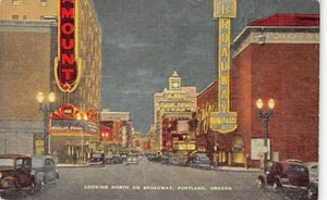 Postal O: Mirando hacia el norte en Broadway, Portland, Oregon, lino vintage, años 40 - Imagen 1 de 2