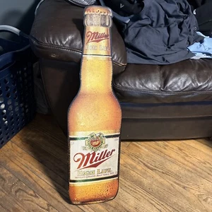 Miller High Life Bottle Metal Tin Tacker Beer Sign Bar Mancave 30x8 Used - Picture 1 of 9