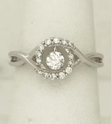 LADIES 14k WHITE GOLD 1/3ct ROUND SHIMMER FLOATING DIAMOND HALO FILIGREE RING - Image 1 of 4