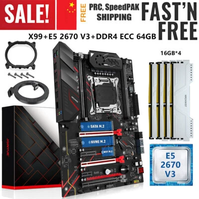 X99 Motherboard LGA 2011-3 with Xeon E5 2670 V3 CPU 64G 4*DDR4 ECC RAM SATA M.2 - Image 1 of 4