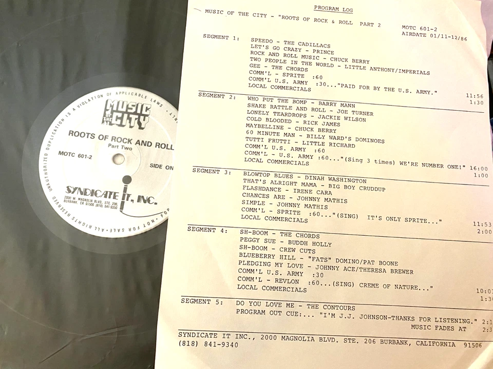 1/11/86 J.J JOHNSON HOST MUSIC OF THE CITY  'ROOTS OF ROCK & ROLL' 24 TUNES/1 HR - Image 1 of 1