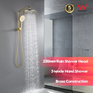 Decaura 9'' Rain Shower Head Set Brushed Gold Brass Gooseneck Shower Rail Combo - Picture 1 of 10