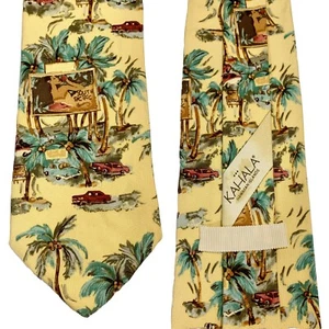 KAHALA Hawaiian Islands Men's Yellow Silk Tie Tropical Woman Made in USA - Picture 1 of 8