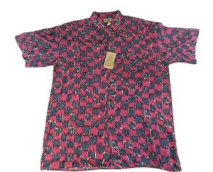 Robert Stock Shirt XL 100% Silk Button Front Short Sleeve Purple Blue New NWT - Picture 1 of 3