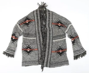 Cárdigan para mujer Next gris azteca frente abierto, talla S, mezcla de lana - Imagen 1 de 12