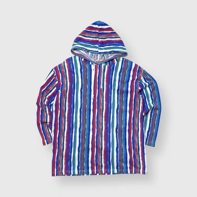Vtg 90s Simply Basic AOP Striped Hoodie Shirt, Hip Hop Streetwear Lightweight XL - Image 1 of 4