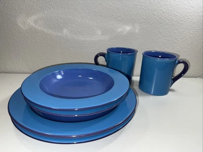 Juego de 6 tazas platillos platos cerámica azul y púrpura Gibson Foto 1 de 4