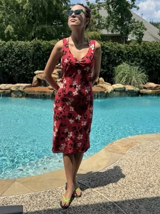 Vintage Ann Taylor Dress 90s Y2K Silk Red White Black Floral size 12 (Pre-owned) - Picture 1 of 24
