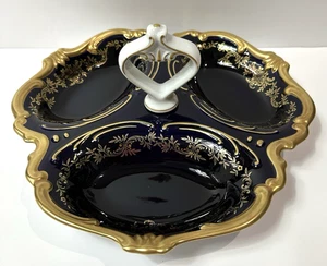 Weimar Porzellan Mitternachtsblau 3-teilig Relish mit mittigem Keramikgriff 12" x 5" - Bild 1 von 6